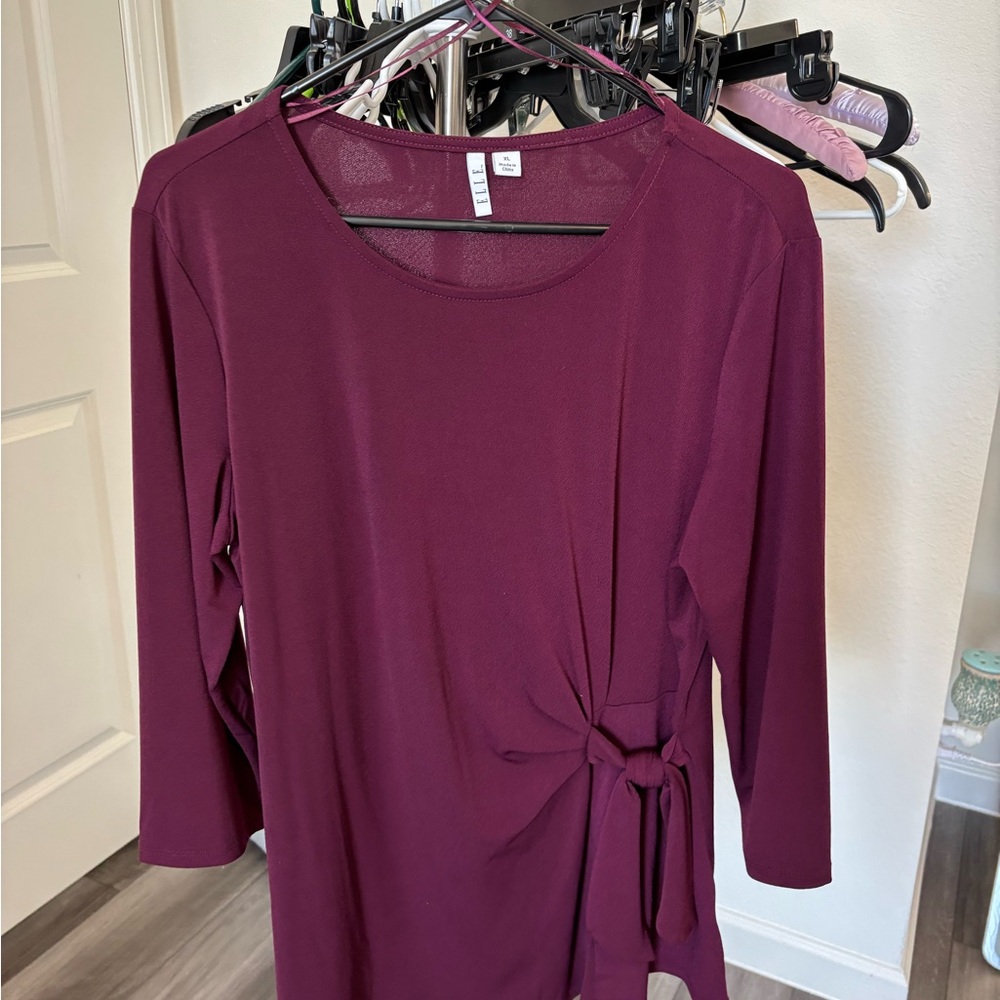 Elle Burgundy Women's Blouse with Tie Detail